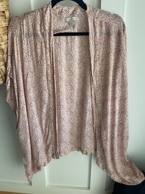 LOFT Dusty Pink Leaf-Print Open Front Cardigan